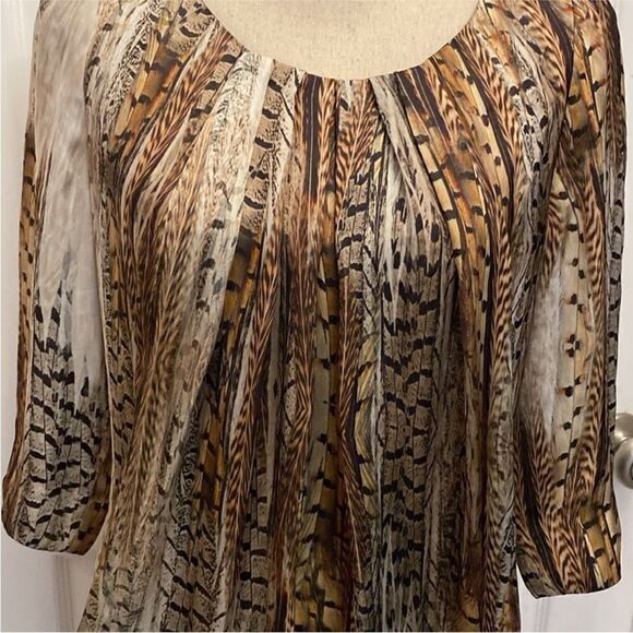 Javier Simorra Barcelona Brown and Tan Feather Print Dress, US4 - Picture 2 of 10